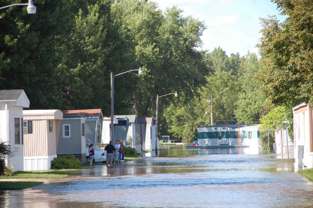 Flooded mobile park community due to a natural disaster